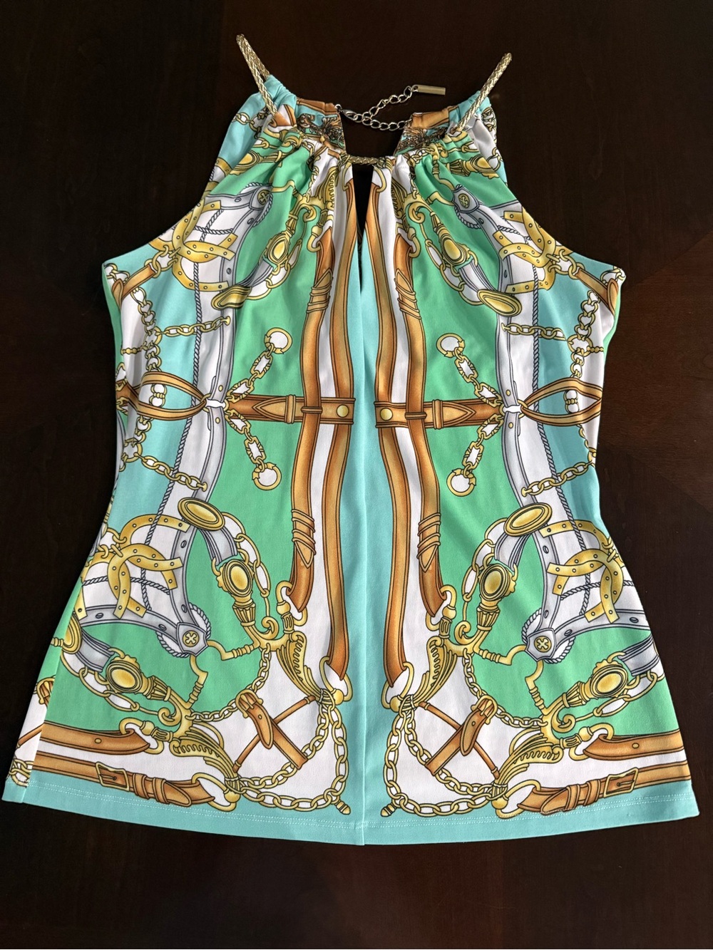 Cache Mint Green Chain-Print Halter Top with Gold Accent